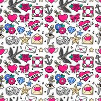 Old school seamless pattern in rockabilly style. vector