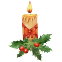 Christmas candle with holly wreath png