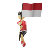 menino indonésio correr com bandeira png