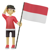 menino indonésio saúda a bandeira