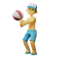 Garçon d'été de personnage 3d jouant au volley-ball png