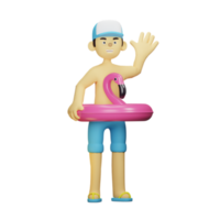 menino de verão de personagem 3d com flamingo png