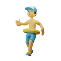 menino de verão de personagem 3d com bóia salva-vidas amarela png