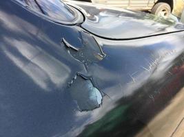 The paint sheet on the outside surface of the car is cracked into various shapes according to the condition and time of use of the car photo