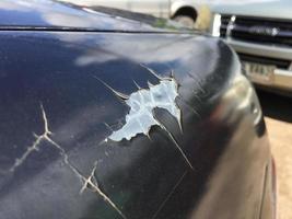 The paint sheet on the outside surface of the car is cracked into various shapes according to the condition and time of use of the car photo