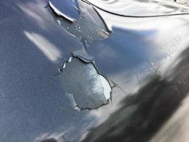 The paint sheet on the outside surface of the car is cracked into various shapes according to the condition and time of use of the car photo