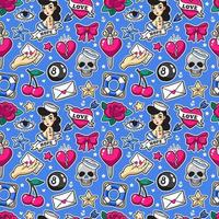 Old school seamless pattern in rockabilly style. vector