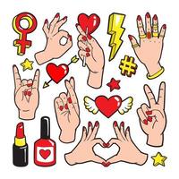 Fashion patch badges with gestures of hands. vector