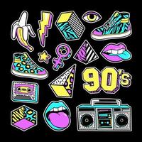 Fashion patches in in 80s-90s memphis style. vector