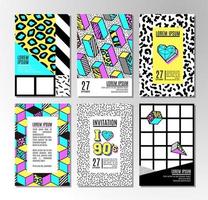 Set of cards and banners in 80s-90s memphis style. vector