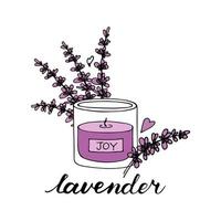 Decorative wax candles for relax and spa. Hand drawn doodle illustration. Line art vector set. Natural lavender aroma