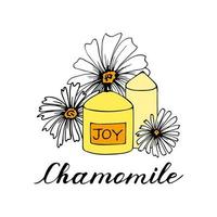 Decorative wax candles for relax and spa. Hand drawn doodle illustration. Line art vector set. Natural chamomile aroma