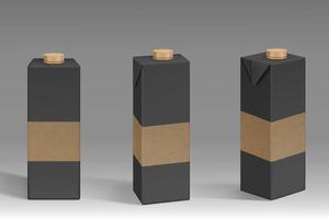 maqueta de paquete de leche o jugo, caja negra y dorada vector
