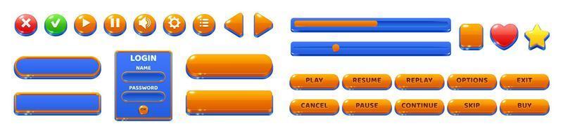 Game menu interface, ui buttons, glossy elements vector