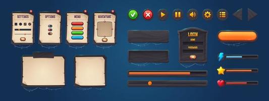 Old wooden boards with buttons and frames for game vector