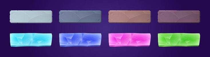 Stone and crystal game ui app buttons, boards set vector