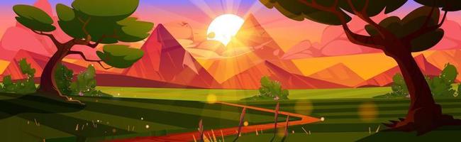 Cartoon nature landscape sunset background vector