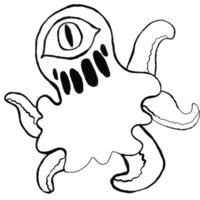 halloween - dessin au trait de personnage de dessin animé monstre poulpe cyclope png