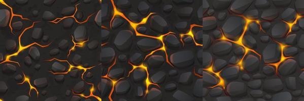 Liquid hot lava in ground cracks top view vector