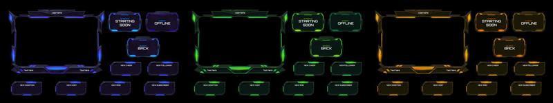 Neon stream overlay, mmo game menu, space ui frame vector