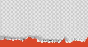 Torn a half sheet of red paper from the bottom. Vector template paper design. Torn, ripped piece of horizontal blue paper with soft shadow is on squared grey background for text. Vector illustration