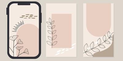 stories in brown boho style. Set of vector vertical minimal cover templates for social media design