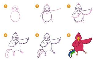 tutorial de esquema de origami de loro guacamayo modelo en movimiento. papiroflexia para niños. paso a paso cómo hacer un lindo loro de origami. ilustración vectorial vector