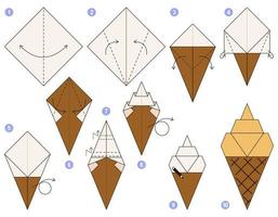 tutorial de esquema de origami de helado modelo en movimiento. papiroflexia para niños. paso a paso como hacer un lindo helado de origami. ilustración vectorial vector