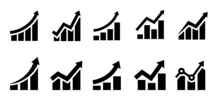 Growing graphic chart icon set of 10, design element suitable for websites, print design or app vector