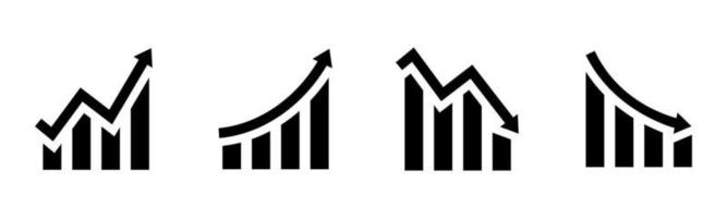 Growing and declining graphic chart icon set of 4, design element suitable for websites, print design or app vector