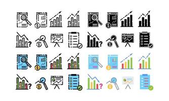 Set of business analyst icon vector with different style. Line, glyph and filled outline colorful version