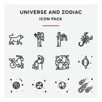 paquete de iconos de universo y zodiaco vector