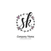 SK Initial handwriting and signature logo design with circle. Beautiful design handwritten logo for fashion, team, wedding, luxury logo. vector