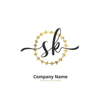 SK Initial handwriting and signature logo design with circle. Beautiful design handwritten logo for fashion, team, wedding, luxury logo.