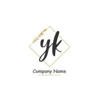 YK Initial handwriting and signature logo design with circle. Beautiful design handwritten logo for fashion, team, wedding, luxury logo. vector
