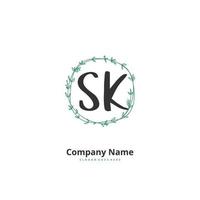 SK Initial handwriting and signature logo design with circle. Beautiful design handwritten logo for fashion, team, wedding, luxury logo. vector