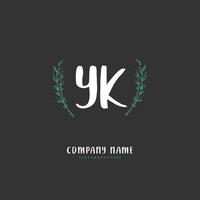 YK Initial handwriting and signature logo design with circle. Beautiful design handwritten logo for fashion, team, wedding, luxury logo. vector