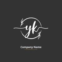 YK Initial handwriting and signature logo design with circle. Beautiful design handwritten logo for fashion, team, wedding, luxury logo. vector