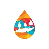 logotipo de diseño de agua de gota de paisaje. signo de agua de la naturaleza. etiqueta de comida y bebida orgánica. sello de granja. vector