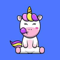 lindo unicornio soplando chicle dibujos animados iconos vectoriales ilustración. concepto de caricatura plana. adecuado para cualquier proyecto creativo. vector