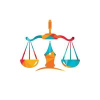 vector del logotipo de la ley con equilibrio judicial simbólico de la escala de justicia en un plumín. vector de logotipo para la ley, la corte, los servicios de justicia y las empresas.