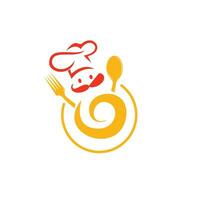 plantilla de logotipo para comida y restaurante. concepto de símbolo creativo de master chef. cara de cocinero, bigote y sombrero. vector