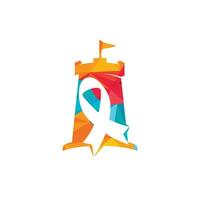 diseño de logotipo vectorial de cinta rosa y castillo. símbolo de concientización sobre el cáncer de mama. octubre es el mes de la concientización sobre el cáncer de mama en el mundo. vector