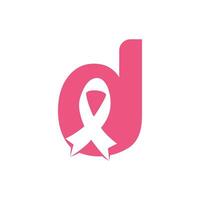 diseño del logotipo del vector de la cinta rosa de la letra d. símbolo de concientización sobre el cáncer de mama. octubre es el mes de la concientización sobre el cáncer de mama en el mundo.