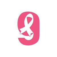 letra g diseño de logotipo vectorial de cinta rosa. símbolo de concientización sobre el cáncer de mama. octubre es el mes de la concientización sobre el cáncer de mama en el mundo. vector