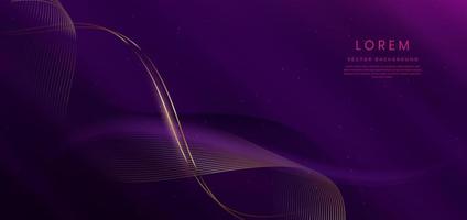 Luxury curve golden lines on dark purple  background with lighting effect copy space for text. Luxury design style. vector