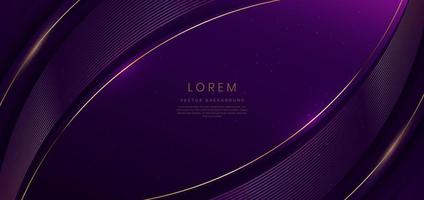 Luxury curve golden lines on dark purple  background with lighting effect copy space for text. Luxury design style. vector