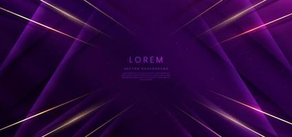 Abstract elegant dark purple background with golden line and lighting effect sparkle. Luxury template design. vector