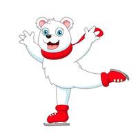 Cute Polar Bear Playing Ice Skating Cartoon. Vector Illustration