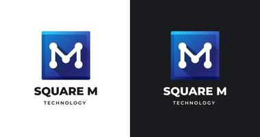 Letter M tech logo design template with square shape style vector